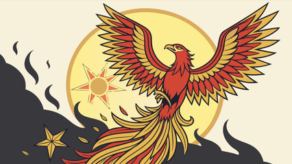 Phoenix rising from ashes vector illustration mythical bird rebirth concept fire bird fantasy creature art