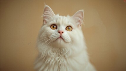 Fototapeta premium Pale kitty with golden eyes staring skyward
