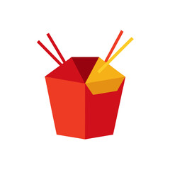 Red and yellow geometric chinese takeout box with chopsticks