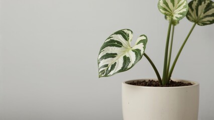 Potted Polyscias plant featuring white and green leaves