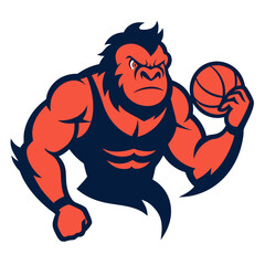 Muscled Ape Mascot in Action Pose with Thick Lines for Energetic Team Branding