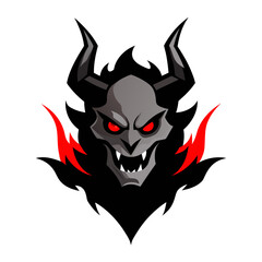 Horned Demon Mascot with Glowing Eyes and Flame Shadows for Competitive Identity