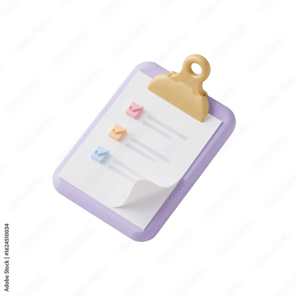 Poster stylized clipboard with check marks against a pure backdrop for versatile applications
