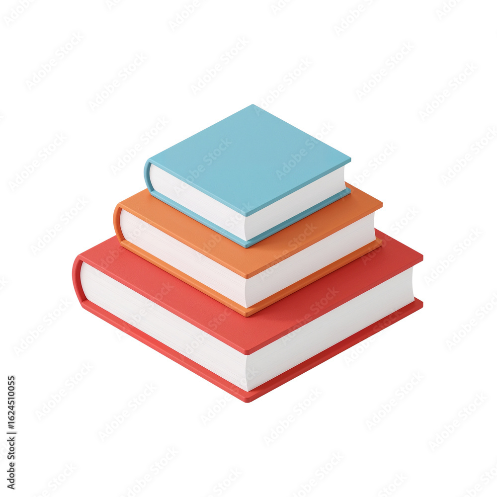 Poster stylized rendering of three books stacked, arranged in ascending order against a blank field