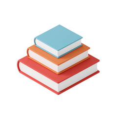 Stylized rendering of three books stacked, arranged in ascending order against a blank field