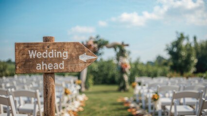 Road Sign for Wedding Ceremony Written in Russian