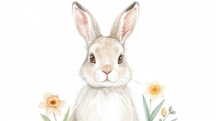Obraz premium Watercolor artwork of a festive bunny with a white background, perfect for card decoration.