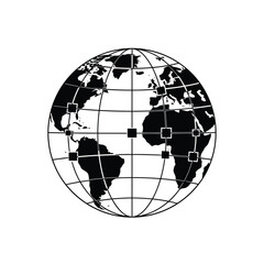 Stylized globe with network connections across continents isolated on white background