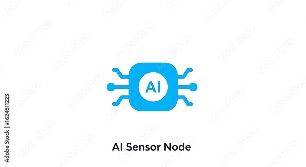 Aufkleber a blue ai sensor node icon with rounded square and connections on a white background illustration
