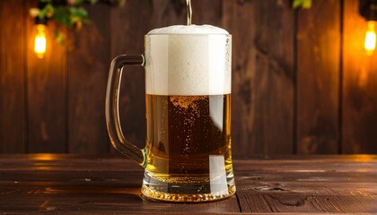 glass of beer on wooden table