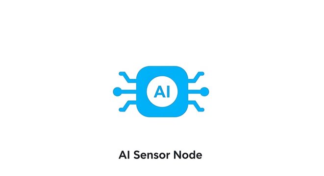 A blue ai sensor node icon with rounded square and connections on a white background illustration