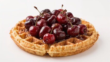 Waffle decorated with maraschino cherries