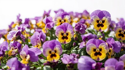 Springtime garden filled with lively yellow and violet pansies