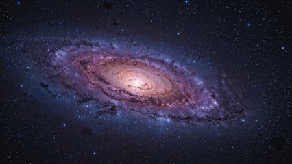 Obraz premium 3D depiction of a cosmic nebula and starfield featuring violet, pink, blue, and cyan tones