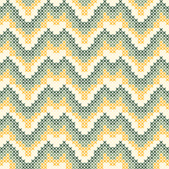 Seamless abstract geometric pattern with textured yellow and brown triangles for vintage fabric design