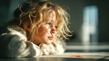 Golden Light on a Thoughtful Child
