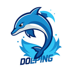 Leaping Dolphin Logo with Bold Line Art and Water Accent