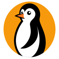 Simplified Penguin Mascot with Orange Background and Clean Vector Finish