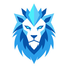 Ice Lion with Glowing Blue Mane and Transparent Background in Balanced Layout