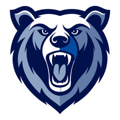 Stylized Roaring Bear Head with Thick Strokes and Navy Accents for Clarity