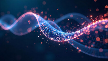 3d digital art, abstract data visualization, flowing energy waves, luminous particles, intricate patterns, cyberpunk aesthetic, stunning colors, glowing lines, dynamic motion, intricate details.