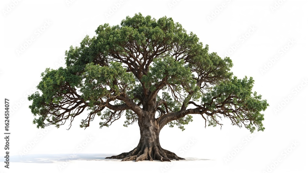 Poster high-resolution isolated big tree on a white canvas, tree image designed for graphic decoration, sui