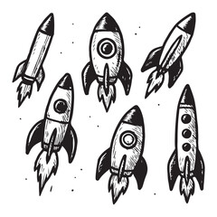 Whimsical Rocket Parade in Bold Sketches