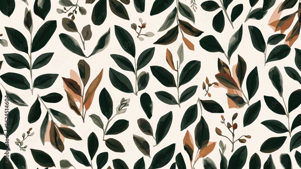 Poster minimalist nordic-inspired seamless pattern showcasing natural forms and geometric shapes with tropi