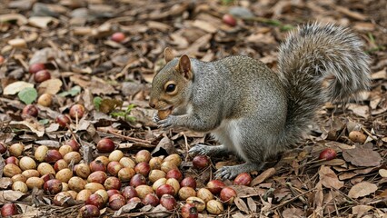 Visitors feed a grey squirrel nuts in an urban park. The grey squirrel, introduced in the late 1800s, has become dominant over the native red squirrel.