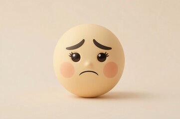 Fototapeta premium Sad emoji, 3D render, beige background, digital illustration, social media