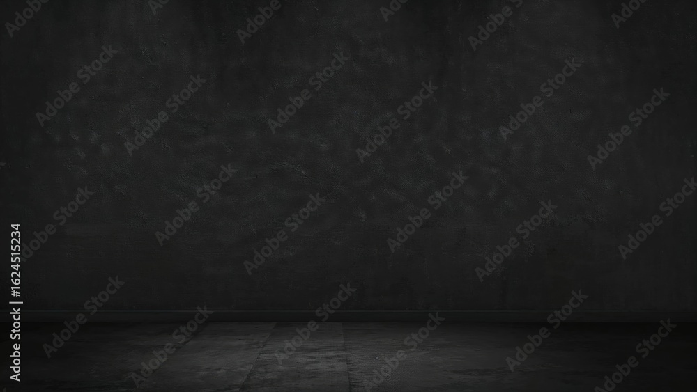 Poster mock-up setting with an empty room showcasing a chalkboard or cement plaster textured background and