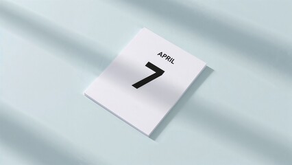 Springtime daily calendar marking April 7th on a white tabletop with a gentle blue background and empty area for notes