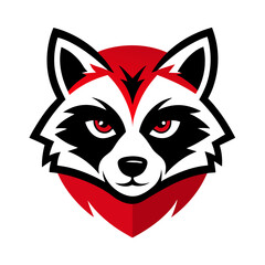 Monochrome Red Raccoon Mascot with Intense Eyes and High Contrast