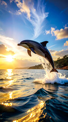 dolphin jumping at sunset