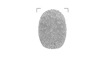 A detailed fingerprint pattern with scanning brackets on a clean white background illustration style