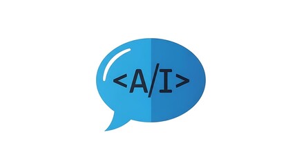 A blue speech bubble with the text a i inside on a white background representing artificial intelligence