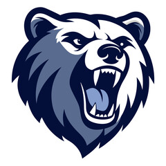Roaring Navy-Accented Bear Mascot with High-Contrast Linework