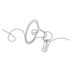 Megaphone public horn speaker continuous single line art drawing vector illustration.