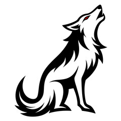 Minimalist Black-and-White Wolf Howling with Stylized Fur and Shadows