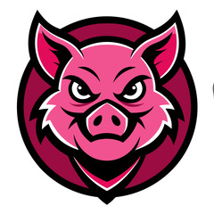 Aggressive Magenta Pig in Bold Black Crest with Saturated Features