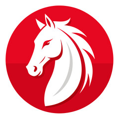 White Knight Horse with Shadowed Mane on Bold Red Vector Background