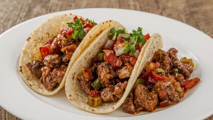 Sizzling chunks of beef mixed with vegetables and bacon, perfect for tacos