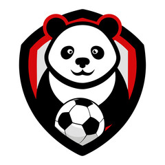 Panda Holding Soccer Ball in Minimalist Badge with Clean Linework