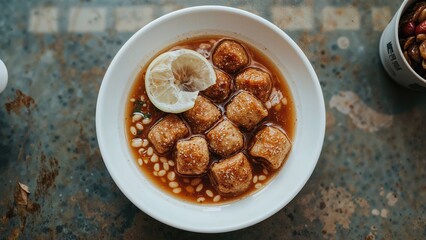 Fototapeta premium Tofu and bakso fried together in a popular Southeast Asian Sundanese street food