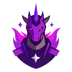 Fantasy Unicorn with Purple Flames, Star Accents and Techno Armor