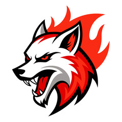 Wolf-Fox Hybrid Mascot with Red Fire Accents and Bold Vector Shading
