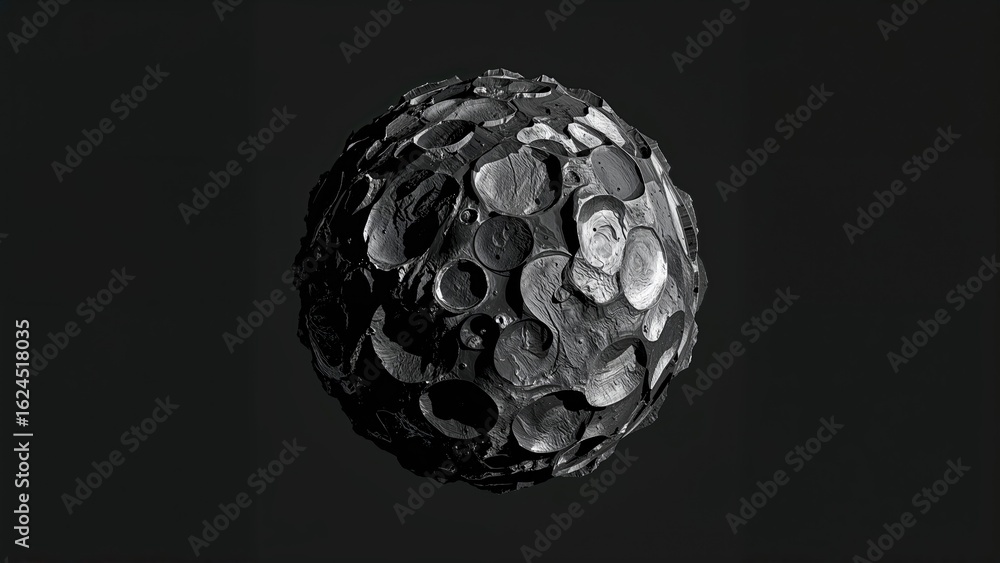Poster a striking 3d visualization displays a monochrome abstract model of a spherical planet with varied t