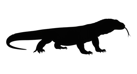 Obraz premium Silhouette of a large lizard with a forked tongue extended