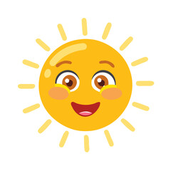 Cute Happy Sun Character: Bright Smiling Cartoon Weather Icon