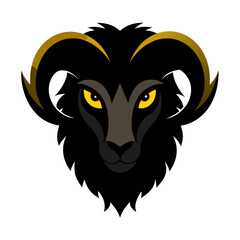 Dramatic Black Ram with Glowing Eyes and Off-Center Layout for Dark Vector Branding